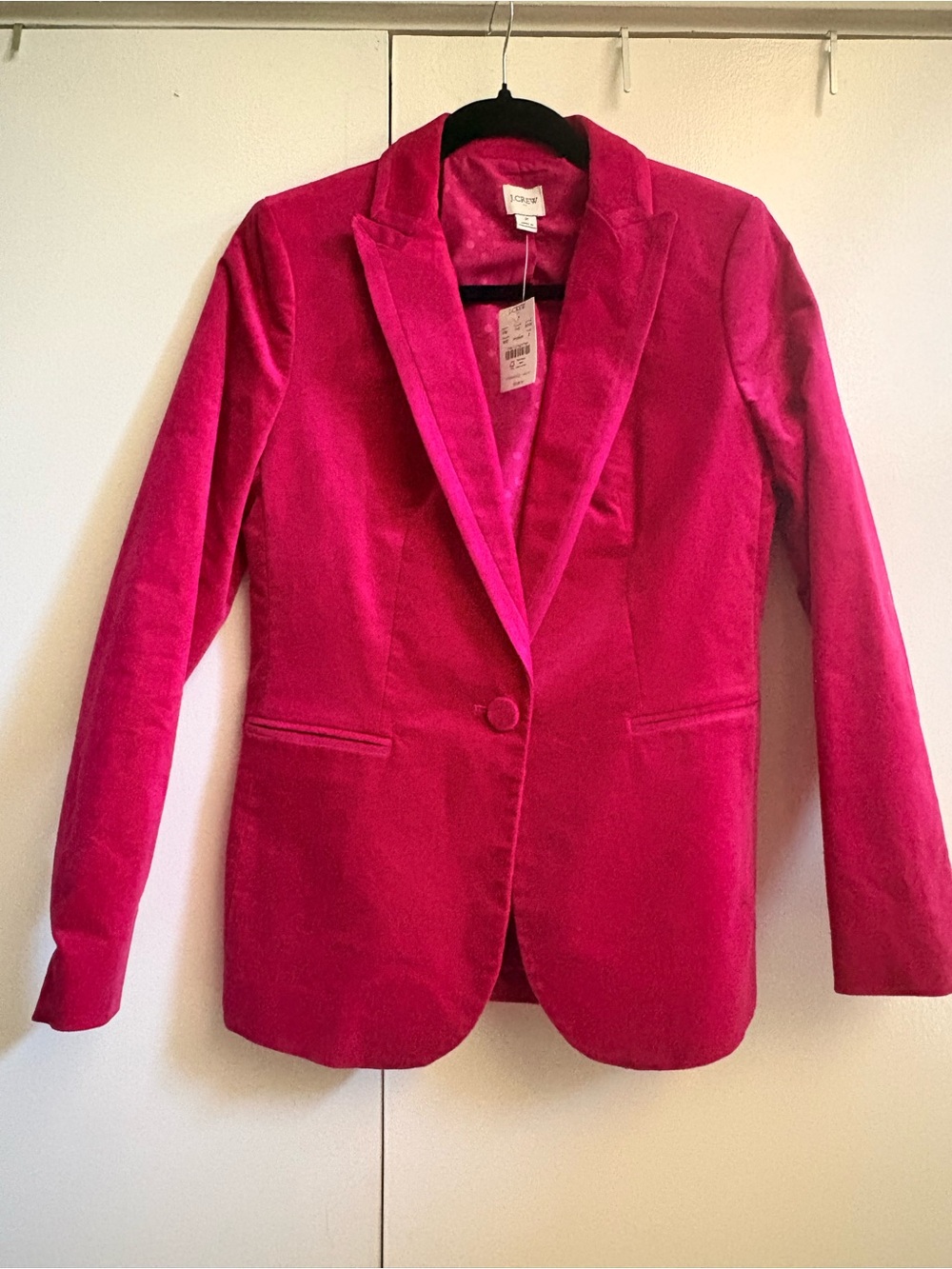 J. Crew Factory Bright Fuchsia Velvet Single-Button Blazer